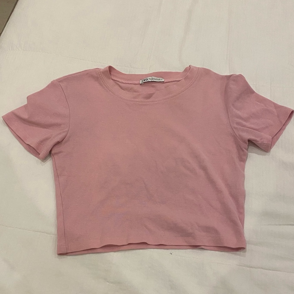 Zara Pink Baby Tee Cropped T-Shirt Size Small